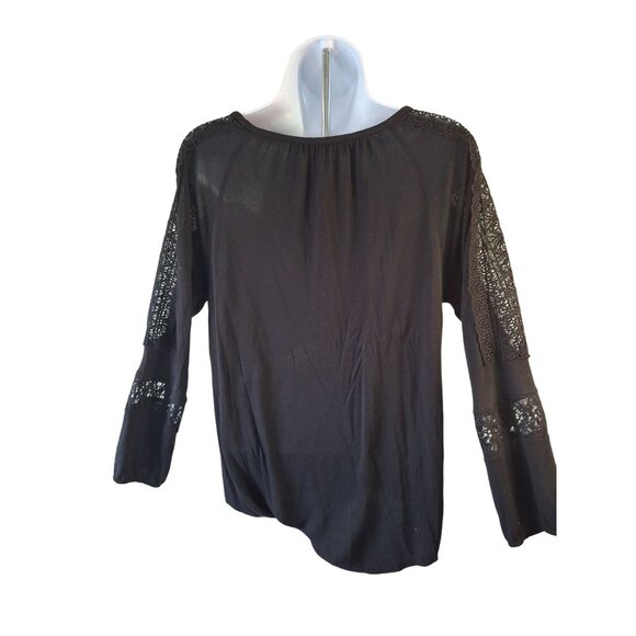 Ann Taylor LOFT Black Lace Sleeve Blouse Small Boho Chic Top Rayon Casual - Picture 3 of 9
